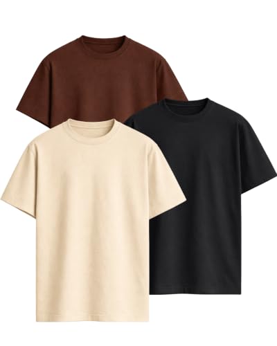 Image of VEL Plain 240 GSM Heavy Cotton Oversized T-Shirt Baggy Fit Drop Shoulder Half Sleeves Round Neck Solid Pure 100% Cotton T-Shirt for Men (Pack of 3)