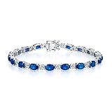 September Birthstone Bracelets Sterling Silver Created Blue Sapphire Tennis Bracelet Cubic Zirconia CZ Bracelets Birthday Christmas Charm Fine Jewellery Gifts for Women Mum, 18CM (Sep - Blue Sapphire)