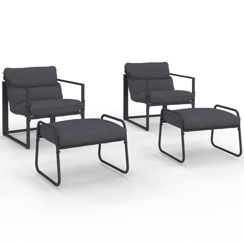 IDMarket - Lot de 2 fauteuils de Jardin Marco avec Repose Pieds Gris Coussin Gris Anthracite