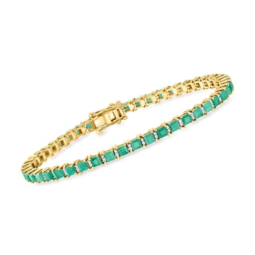 Ross-Simons 6.00 ct. t.w. Emerald and .50 ct. t.w. Diamond Tennis Bracelet in 18kt Gold Over Sterling