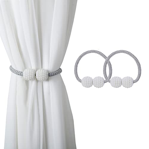 Magnetic Curtain Tie Backs & Clips - Rope Holders with Buckles for Home Office & Hotel Windows (2-Pack Silver)