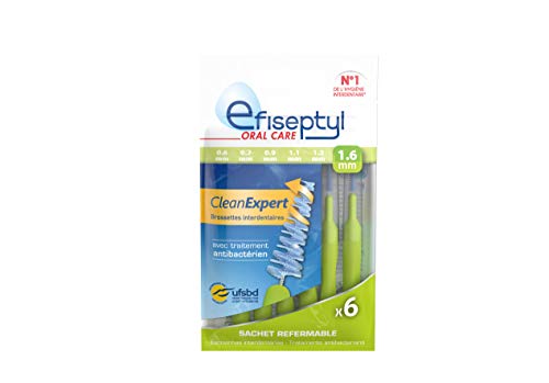 Efiseptyl - Brossettes Interdentaires Clean Expert 1,6mm - Sachet Refermable - Avec Traitement Antibactérien - Sachet de 6 Brossettes