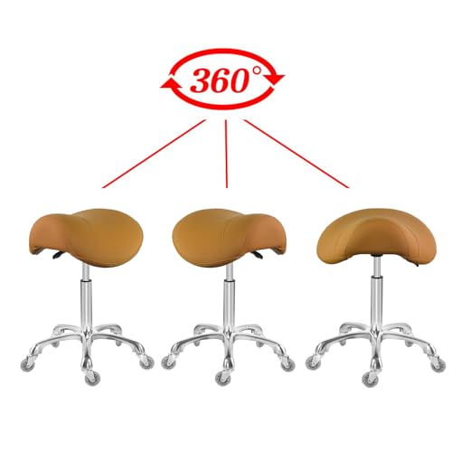 Image of Antlu Saddle Stool Chair for Massage Clinic Spa Salon Cutting, Saddle Rolling Stool with Wheels Adjustable Height (Camel)