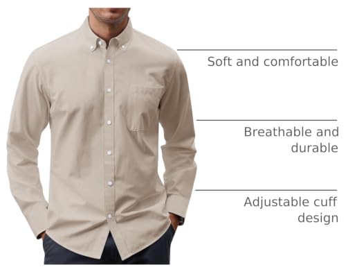 Image of J.VER Men's Oxford Shirt Solid Casual Button Down Collar Shirts Long Sleeve Dress Shirts with Pocket