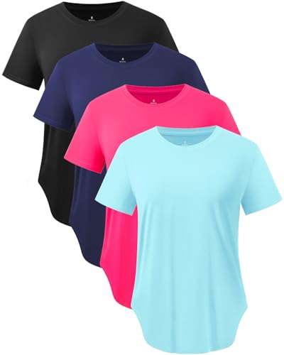 Star Vibe Women's Quick-Dry Short Sleeve Workout T-Shirt UPF 50+ Sun Protection Athletic Top for Yoga Gym Running 4 Pack