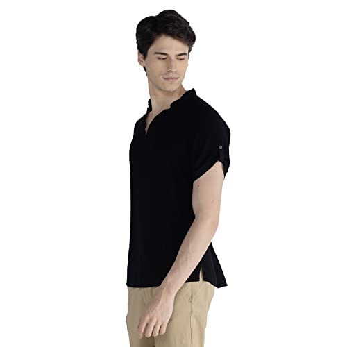 Image of Identiti MenSlim Fit Half Sleeve Solid Smart V Placket Casual Shirts