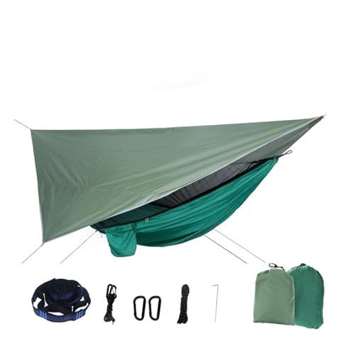 AWHZngE Portable Mosquito Net Nylon Camping Hammock with Waterproof Rain Fly Canopy Tarp for Outdoor Hanging Bed Sleeping for Terrace, Outdoor(Green)