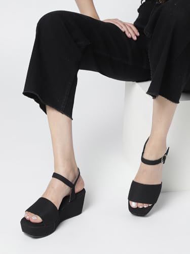 Image of Marc Loire Women's Fashion Square Toe Buckle Straps Wedge Heels