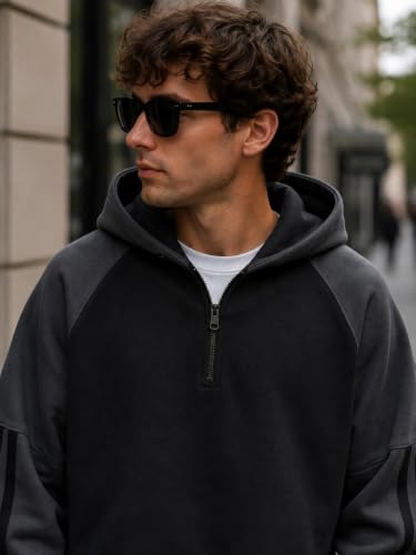 Buy QUTUN Mens Colorblock Raglan Hooded Sweatshirt| Hoodie for Men Black at Amazon.in - Image 5