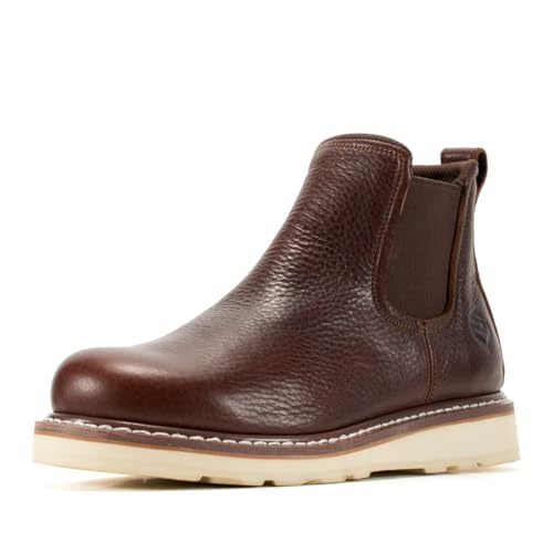Image of SUREWAY Men's 6-Inch Slip-On Chelsea Work Boots, Soft Toe Leather Boots | GoodyearWelt, thick leather, EH-rated protection, oil- and slip-resistant outsole for industrial work.