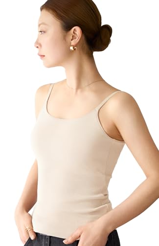 [バンビウォーター] ブラトップ キャミソール カップ付き [特許取得] レディース ブラキャミ リブ 盛れる 綿 バックオープン トップス (L,アイボリー)