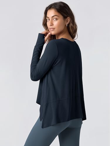 Image of ODODOS Soft Modal Long Sleeve Crop Top for Women with Thumb Hole Athletic Gym Workout Cropped Yoga Shirts