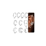 Chriscoco 10pcs Ear Cuff Silber für Damen Fake Ohrringe Set Clip Ohrringe Ohne Ohrloch Earcuffs Gold Ohrmanschette Fake Helix Piercing Knorpel Wrap Cuff Ohrklemme
