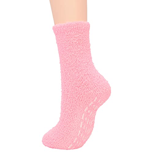 Image of Fuzzy Socks for Women with Grips No Slip Hospital Socks Warm Fluffy Socks Winter Slipper Socks Soft Cozy Socks Grippy Plush Socks Christmas Gifts Presents 5 Pairs Rainbow
