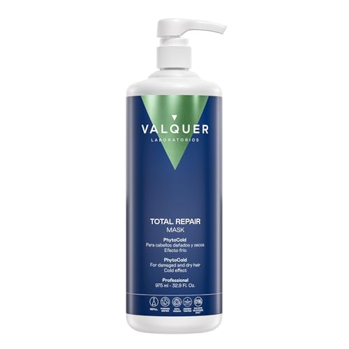 Valquer Mascarilla Total Repair Efecto Frío. Ultra Hidratante, Reparadora y Nutritiva para el Cabello Dañado y Seco con PhytoCold, Aceite de Macadamia y Extracto de Arándano. Vegano. 975 ml.