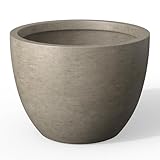 Kante 14.2 Inch Round Concrete Planter - Classic Large Indoor/Outdoor Plant Pot with Drainage Hole and Rubber Plug, Suitable for Gardens and Patios, Weathered Concrete