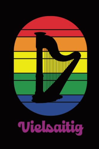 Harfenspielerin Geschenk: Harfe Notizbuch A5 für Musikerin die auf Harfen Musikinstrumente spielen die lustige Geschenkidee Harfenistin ein liniertes Buch für Notizen im Retro Regenbogen Design