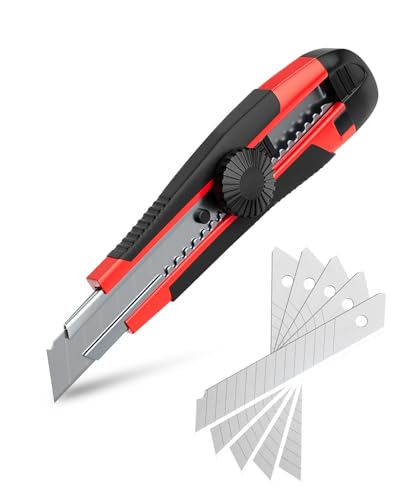 Taglierino Professionale, Taglierini con Lama Retrattili di Sicurezza da 18mm con 5 Lame di Ricambio Extra, Perfetti per Carta, Cartone, Coupon e Tessuti