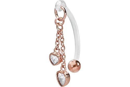 PIERCINGLINE PMFK Bananabell + acier chirurgical | Chaîne + 2 cœurs en cristal | Piercing intime du ventre | Choix de couleurs, Acier chirurgical 316L / PMFK