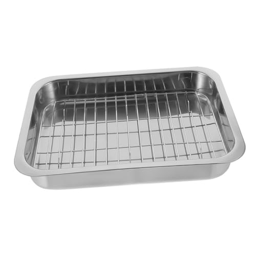 Angoily Stainless Steel Baking Tray and Oven Rack Set 42x32x6.5cm Rectangular Roasting Pan Kitchen Bakeware for Cooking and Roasting