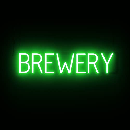 Image of SpellBrite LED Neon BREWERY Sign for Business - Green, 29 inch x 6 inch | Ultra-Bright Click-Together Signage for Bars & Restaurants, with Visibility from 500 ft - 8 Animations, 6 Brightness Levels