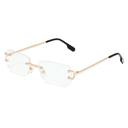 Runhuis Randloze Rechthoekige Zonnebril voor Dames en Heren, Vintage Retro Rechthoekige Bril zonder Rand