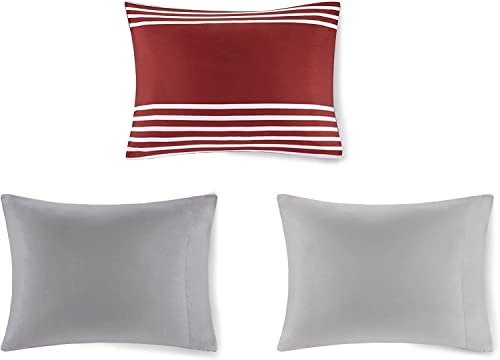 Comfort Spaces Full Comforter Sets With Sheets - Bed In A Bag 9 Pieces Teen Bedding Sets Full, Red And Grey Stripes Bedding Full, College Full Bed Set With 2 Side Pockets Bedroom Organizer #TOP6