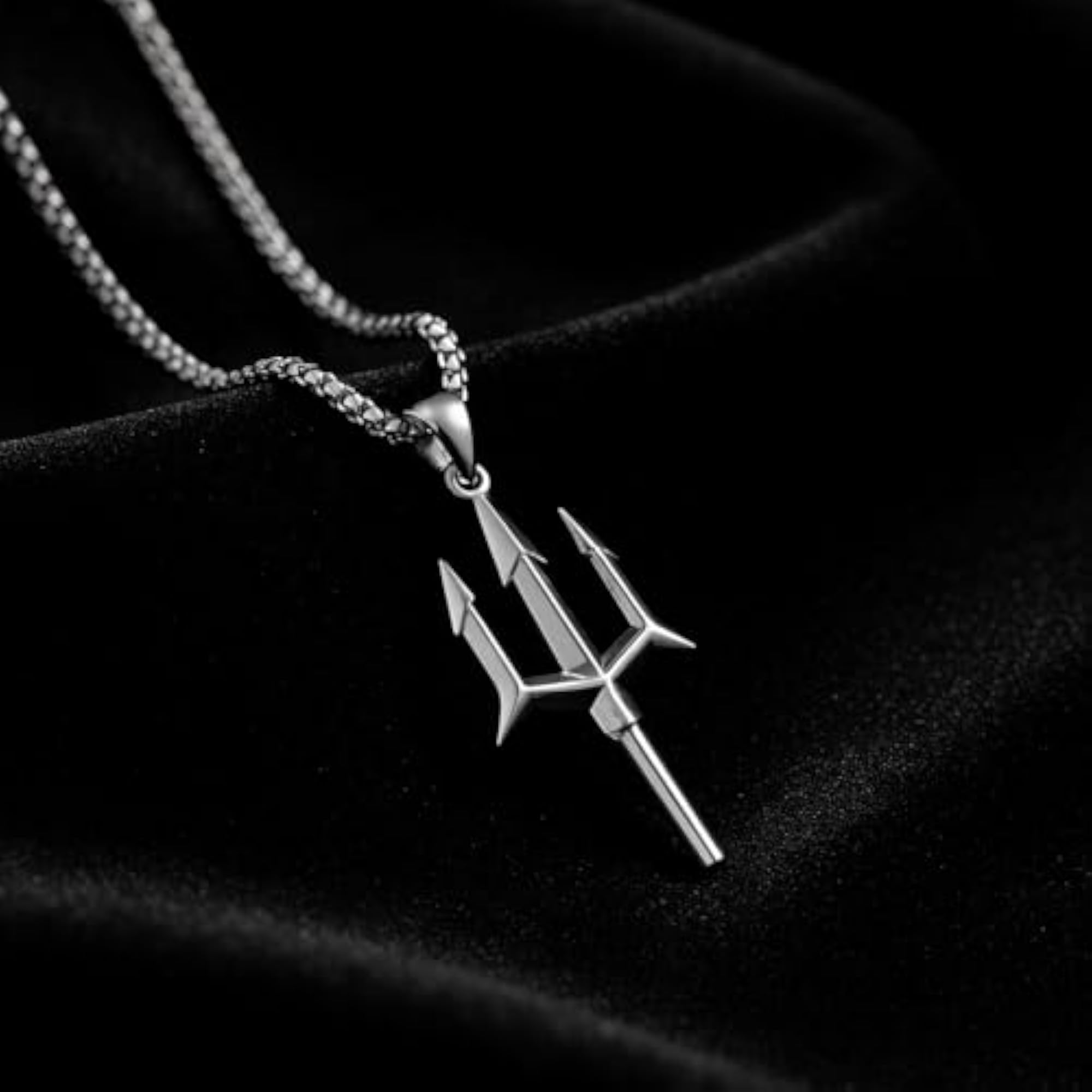 Men's Stainless Steel Silver Trident Locket Pendant Necklace