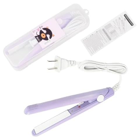 Mini Hair Straightener 2 in 1 Straight and Curly Hair Flat Iron Ceramic Tourmaline Plate 100-240V 20W US Plug (Purple) Cover