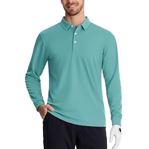 TACVASEN Men’s Polo Shirts Long Sleeve Golf Quick Dry Moisture Wicking Lightweight Casual Shirt with 3-Buttons