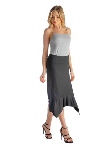 24seven Comfort Apparel Solid Color Knee Length Elastic Waist Handkerchief Skirt2