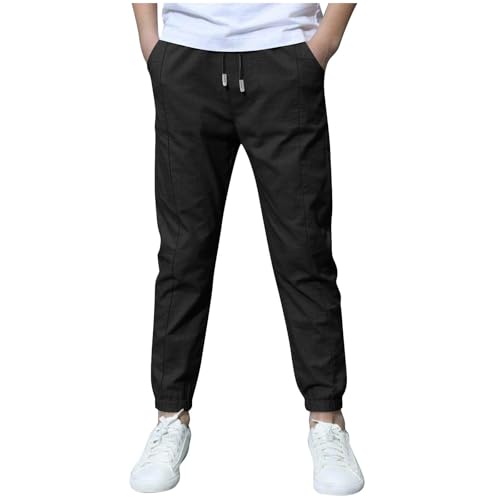 Boys Fall Clothes Boys Pants Cotton Linen Casual Baggy Slim Fit Pant with Pockets Uniform Kids Back to School Outfits Teen Boy Clothes Black