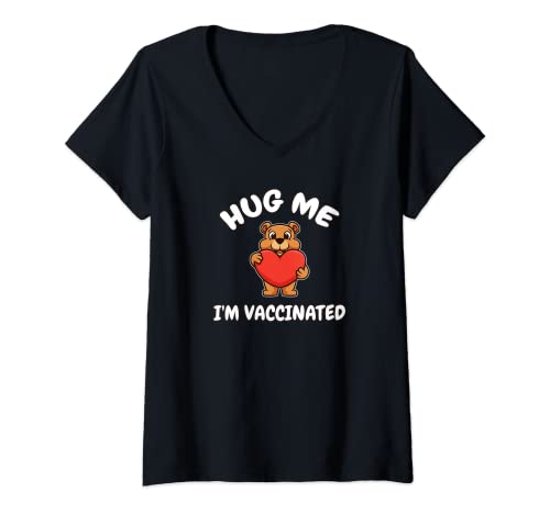 Mujer Hug Me I'm Vaccinated Oso Vaccinated Vaccinated Vaccinated Vaccinated Vaccinated Camiseta Cuello V