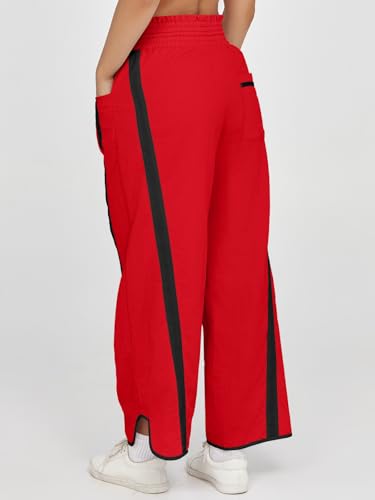 Fisoew Women's Baggy Wide Leg Pants Casual Drawstring Elastic Waisted Contrast Color Workout Y2K Track Pants4