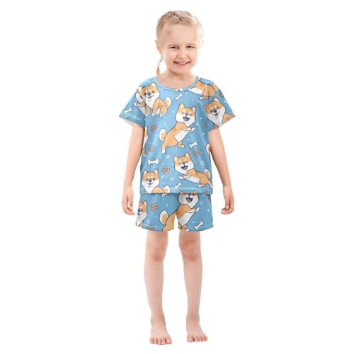 ALAZA Puppy Dog Paw Print Bones Blue Pajamas Short Sleeve 2 Piece Sleepwear Top and Bottom Pajama Set Unisex3