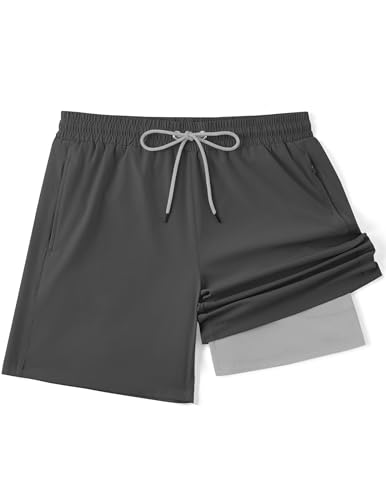 COOFANDY Mens Swim Trunks 7 Inch Board Shorts Swimwear Summer Beach 5 Inch Quick Dry Lined Bathing Suits Dark Grey Gray - image 4