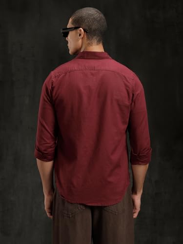 Image of WROGN Men's Cotton Linen Blend Shirt | Solid | Slim Fit