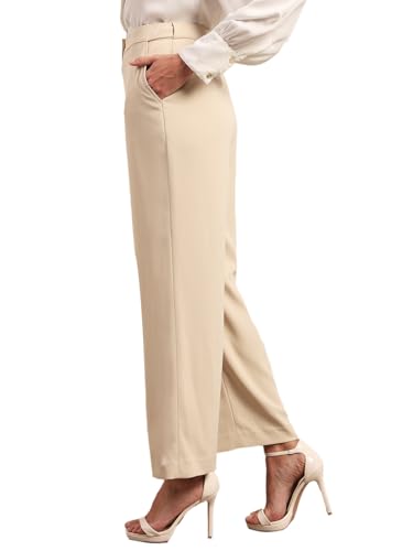 Image of VERO Moda Women's Relaxed 'Desk-to-Dinner' Straight Fit High Rise Stretch Formal Trousers | Formal Pants for Women
