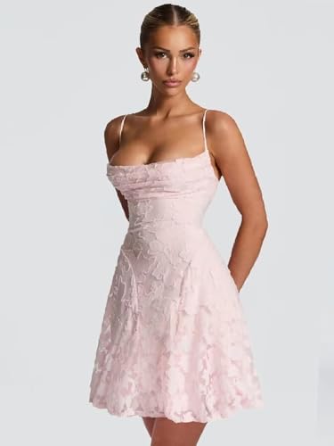 Clothfun Short Spaghetti Strap Homecoming Dresses for Teens Square Neck Floral Burnout Mini Dress CY2743