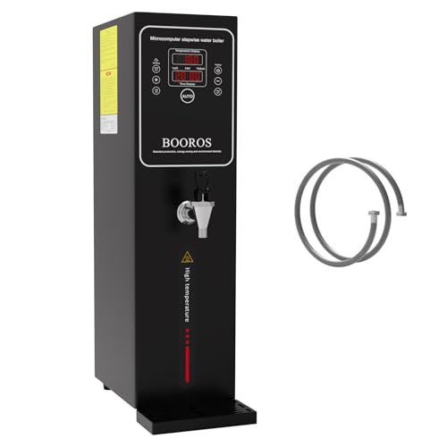 BOOROS Commercial Hot Water Dispenser Black Hot Water Dispenser Countertop 15L Commercial Hot Water Boiler, 24-Hour Timer,1500W Step-heating 38L(10GAL)/Hour for Restaurant,Hotel,Office,Home,Capacity