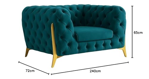 Image of 4 Seater Sofa Set Modern Classic Chesterfield Style Sofa Set with Pillows for Living Room, Bedroom and Office and Hallway Colour (3+1+OTTO Teal Green FC)