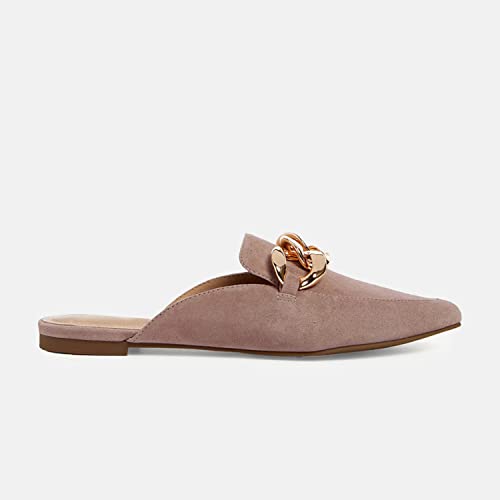 Image of Juliet Holy Womens Mules Flats Pointed Toe Backless Loafers Slip on Metal Chain Slides