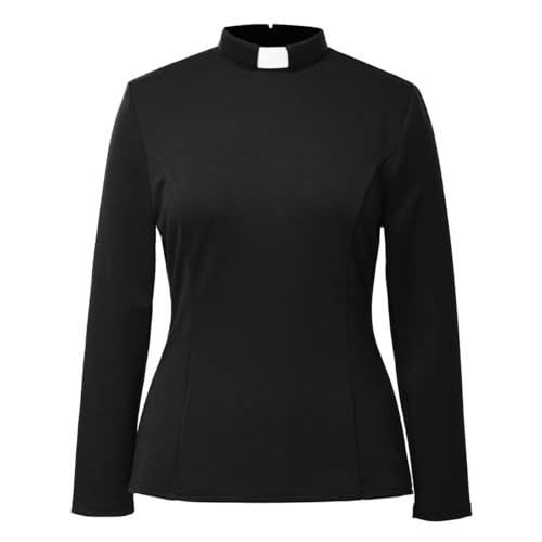 Womens Church Clergy Shirt Spring/Autumn Long Sleeve Slim Blouse with Tab Collar