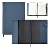 Tonriga A5サイズ ブックカバー 防水 本革製 手帳カバー 栞付き ペン挿し 収納ポケット付き 文学書/参考書/専門書対応 (ブルー, A5-本革)