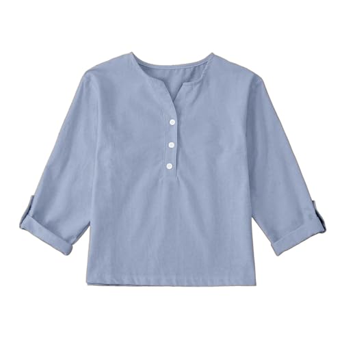 Kids Girls Casual Long Sleeve T-Shirt Button V Neck Tops Kids Lightweight Cotton Solid Color Tees Trendy Fall Clothes