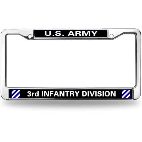 Image of US Army 3rd Infantry Division License Plate Frame Metal Auto Tag Holder | US Army 3rd Infantry Division License Plate Frame Chrome Metal Car Tag Cover Fit Standard US Auto Trucks Exterior Hardware