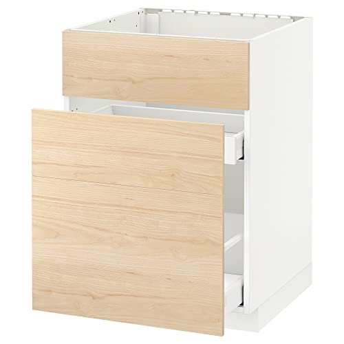 METOD/MAXIMERA base cab f sink+3 fronts/2 drawers, 60x60 cm, white/Askersund light ash effect