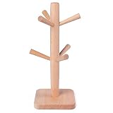 Amadon Kaffeetassenhalter FüR Theken Kaffeetassen Mit StäNder Aufbewahrungsregal Mit 6 Haken Kaffeetasse BaumstäNder Abnehmbare Holzbecher Baum Bambusbecherregal,Square Bottom