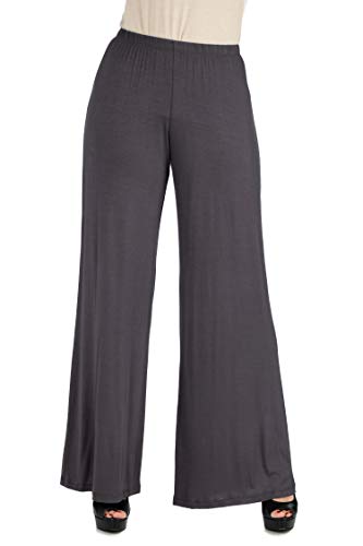 24seven Comfort Apparel Womens Stretch Elastic Waist Comfortable Solid Color Wide Leg Palazzo Pants -Small-3X