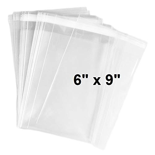 100 Pack Clear Resealable Cellophane Bags - Thick 2 MIL Glossy Self Seal Cello Bag for Gifts, Food, Soap, Candles and Bakery Goods (6" X 9" - 100 Pack)